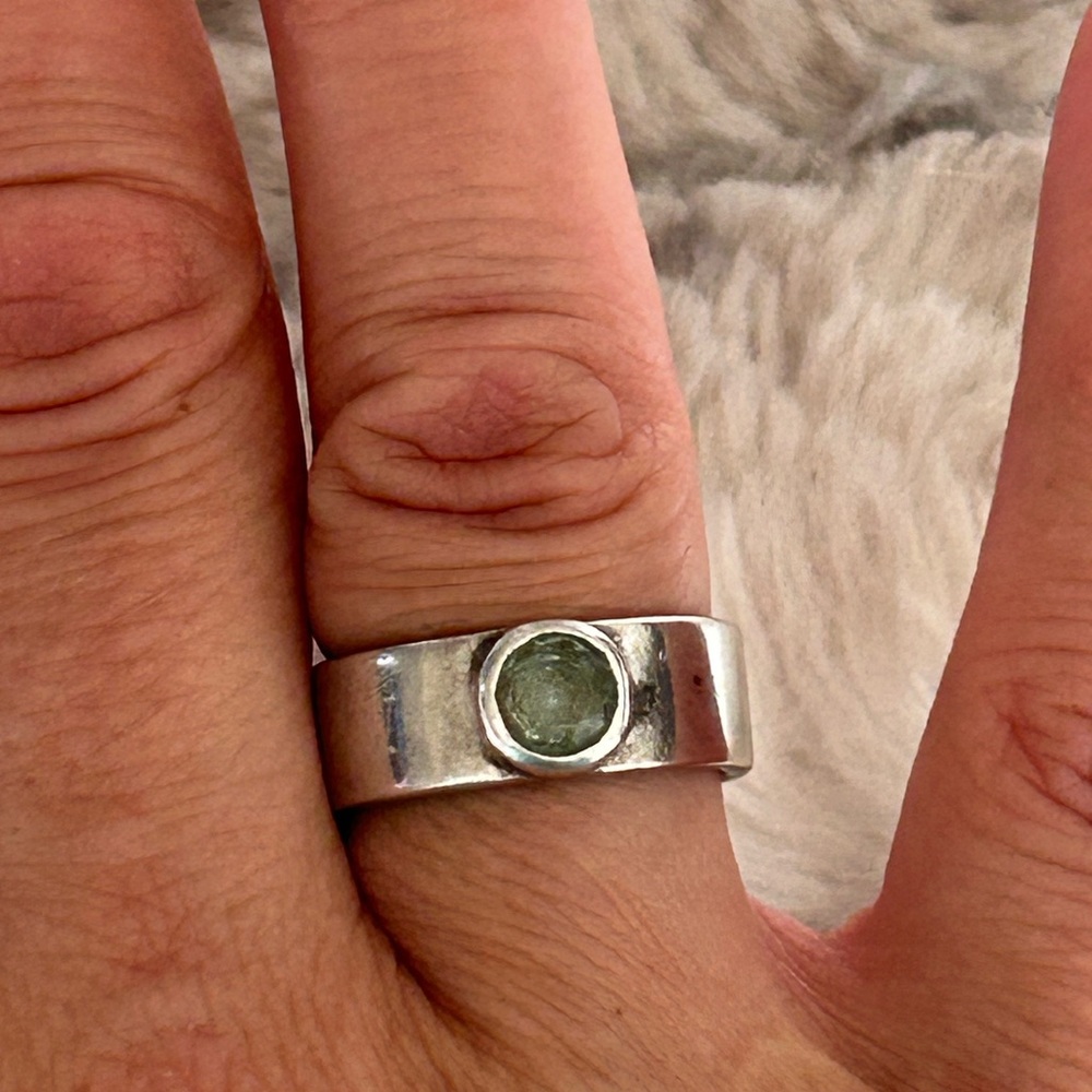 Sterling Silver Aquamarine Dot Gemstone Ring Band Ring Size 8